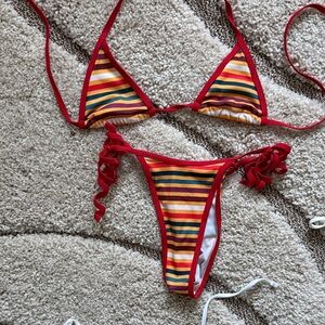 Striped Red Bikini Set